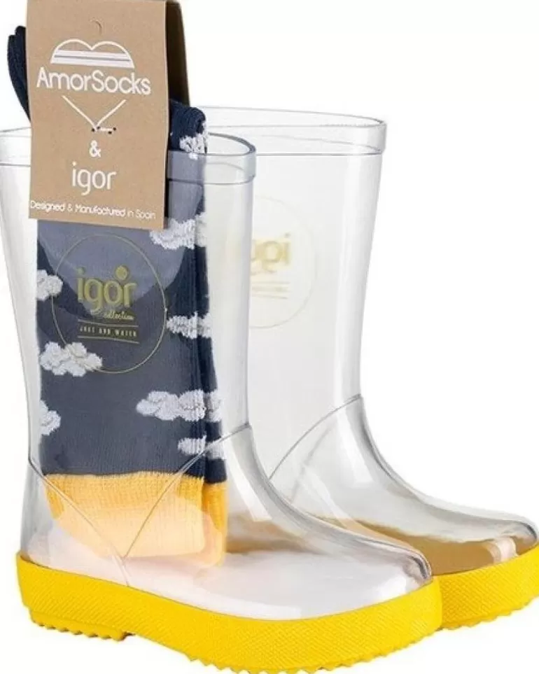 IGOR Botas De Agua De Niña Y Niño Bota Agua Trasparente Con Calcetin Incluido Amarilla Discount