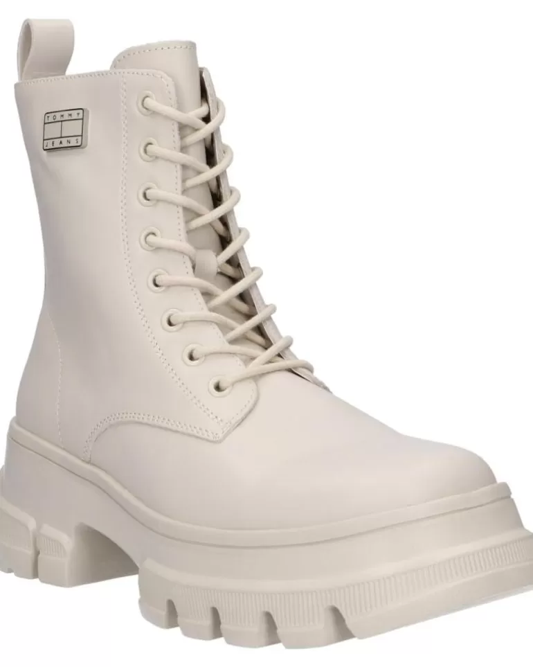 TOMMY HILFIGER Botas De Mujer En0En02503 Chunky Leather Boot Aev Bleached Stone Clearance