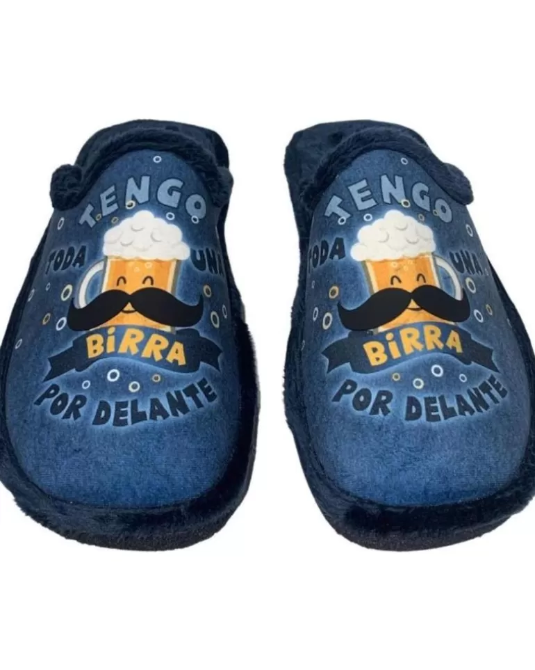 CABRERA Calzado De Casa De Hombre Pantufla Tengo Una Birra Azul Best Sale