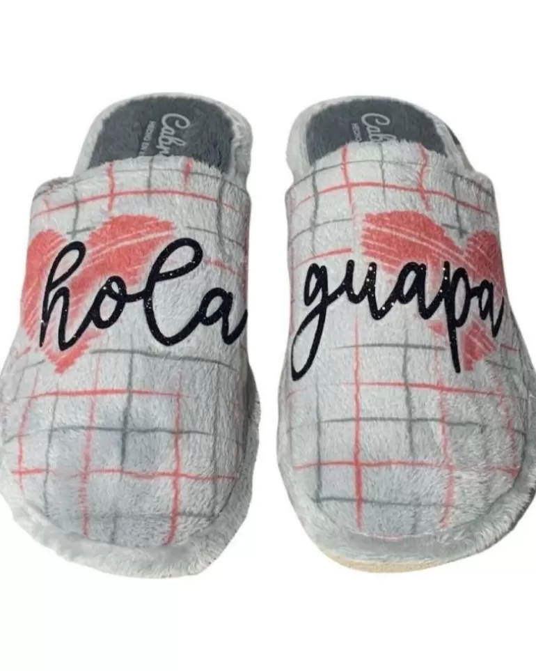 CABRERA Calzado De Casa De Mujer Pantufla Hola Guapa Gris New
