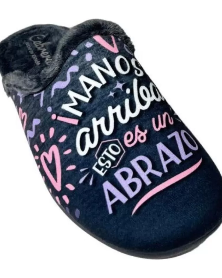 CABRERA Calzado De Casa De Mujer Pantufla Manos Arriba Esto Es Un Abrazo Gris Flash Sale