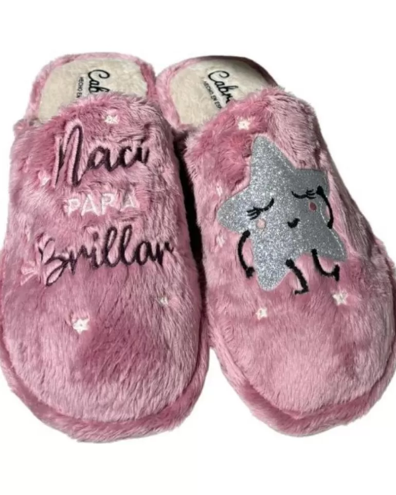 CABRERA Calzado De Casa De Mujer Pantufla Naci Para Brillar Rosa New