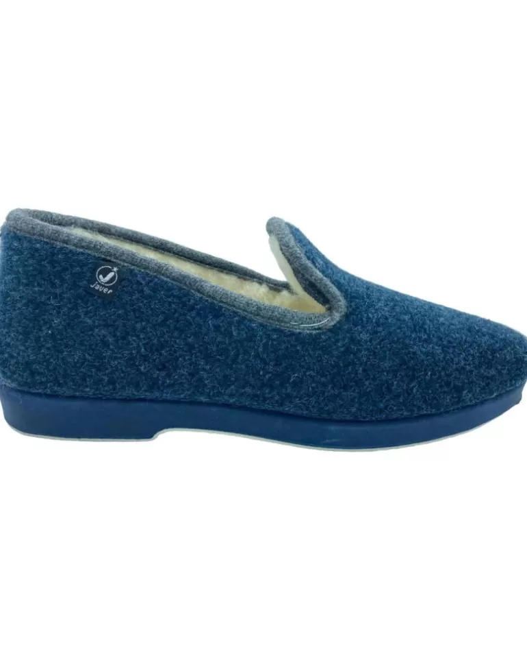 JAVER Calzado De Casa De Hombre Zapatilla Casa Cerrada Lana Azul New