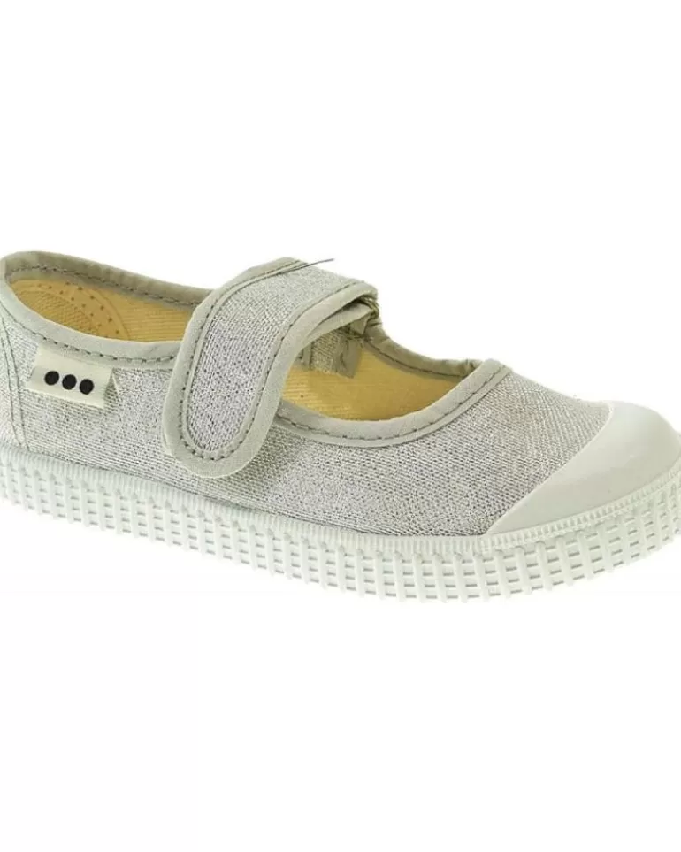 POTOMAC Calzado De Casa De Niña Y Niño Mercedes Brillante Velcro Plateado New
