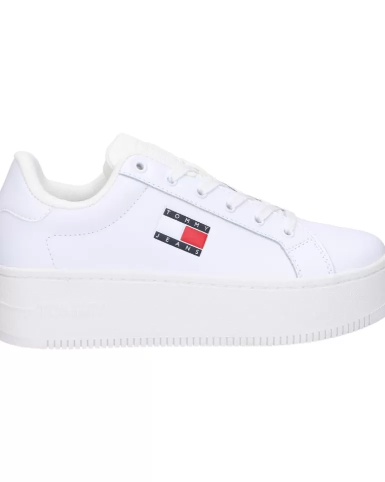 TOMMY HILFIGER De Mujer En0En02426 Tjw Flatform Ess Ybr White New