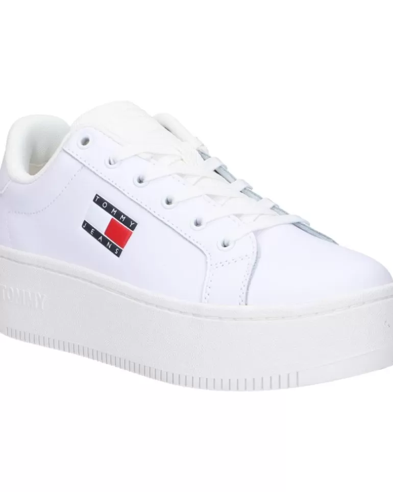 TOMMY HILFIGER De Mujer En0En02426 Tjw Flatform Ess Ybr White New