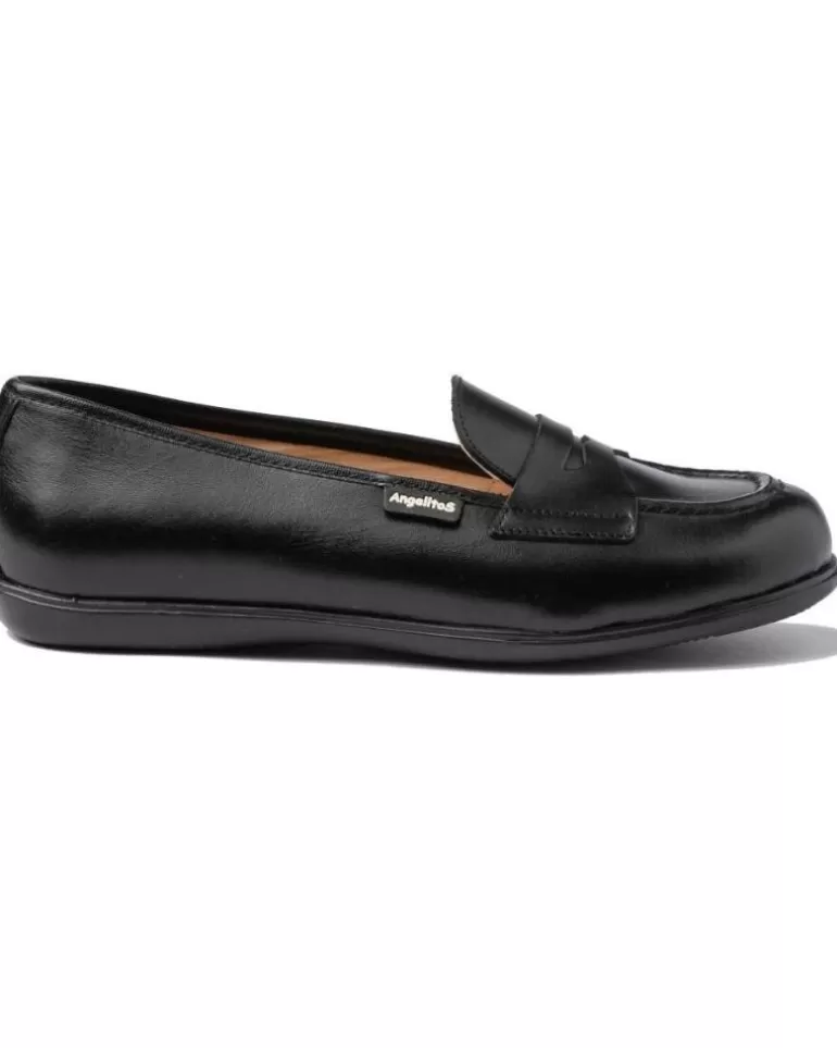 ANGELITOS Mocasines De Niña Y Niño Escolar Piel 467 Negro New