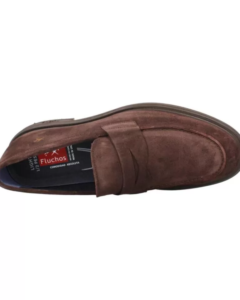 FLUCHOS Mocasines De Hombre Belgas F0633 Derbies Piel Afelpado Cafe Afelpado Cafe New