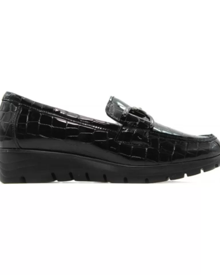 PITILLOS Mocasines De Mujer 2700 Zapato Cordon Ancho Especial Suela Cuero Negro Fashion