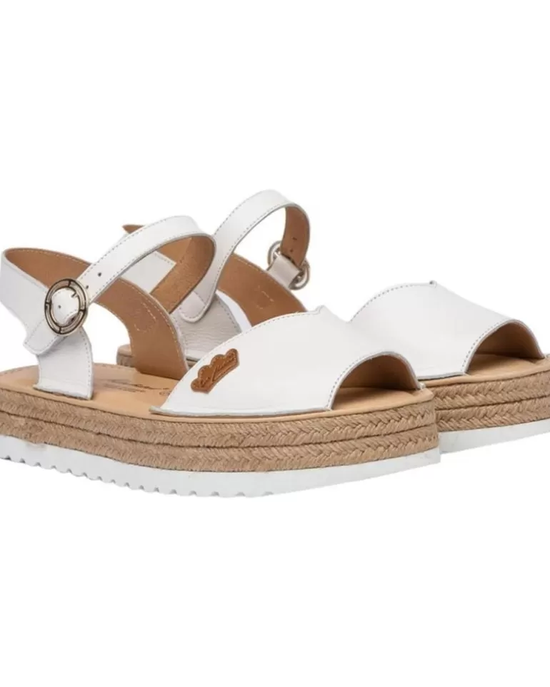 EVA MAÑAS Sandalias Eva Manas De Mujer Y Niña Nautico Piel Serraje 496 Blanco Flash Sale