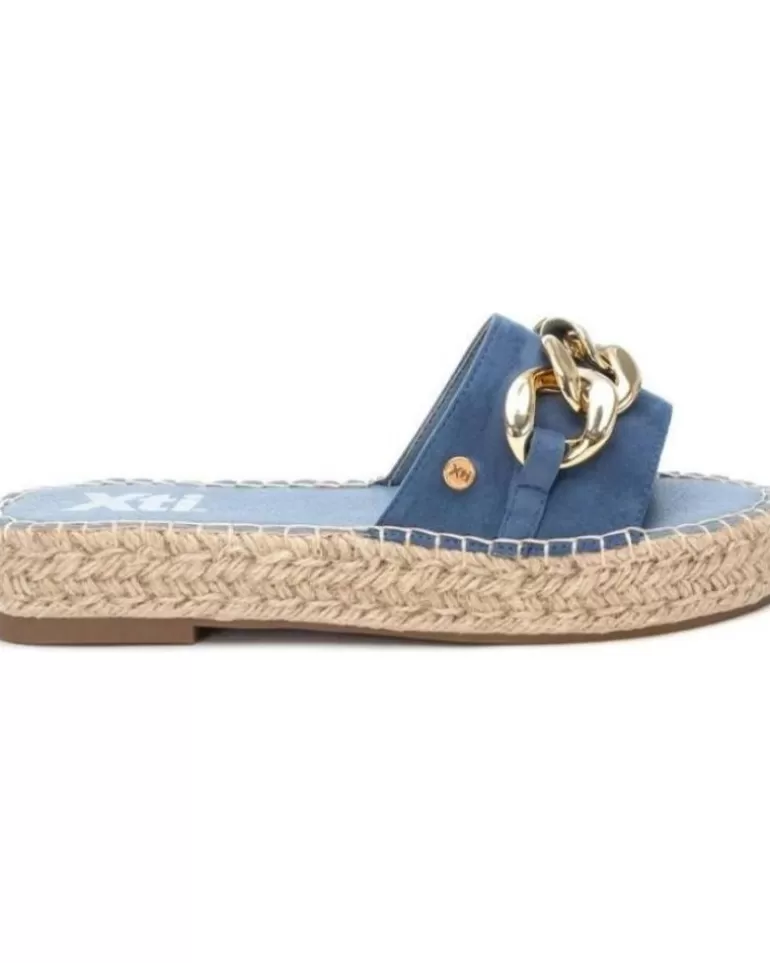 XTI Sandalias De Mujer Sandalia Piso Cuerda Cadena Azul Discount