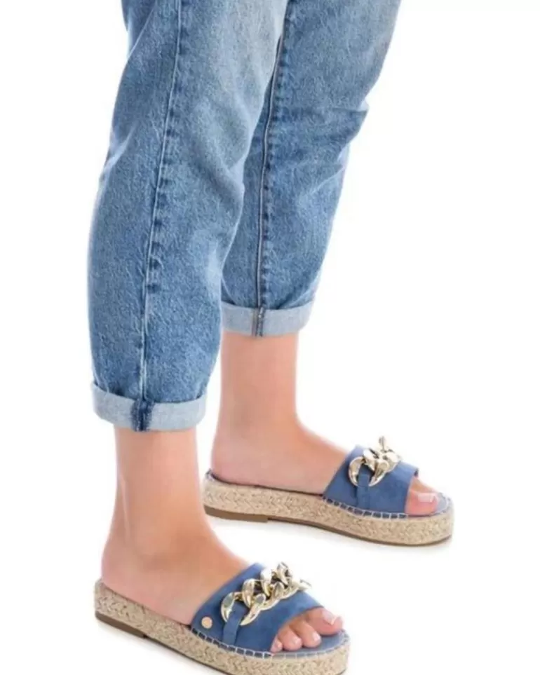 XTI Sandalias De Mujer Sandalia Piso Cuerda Cadena Azul Discount