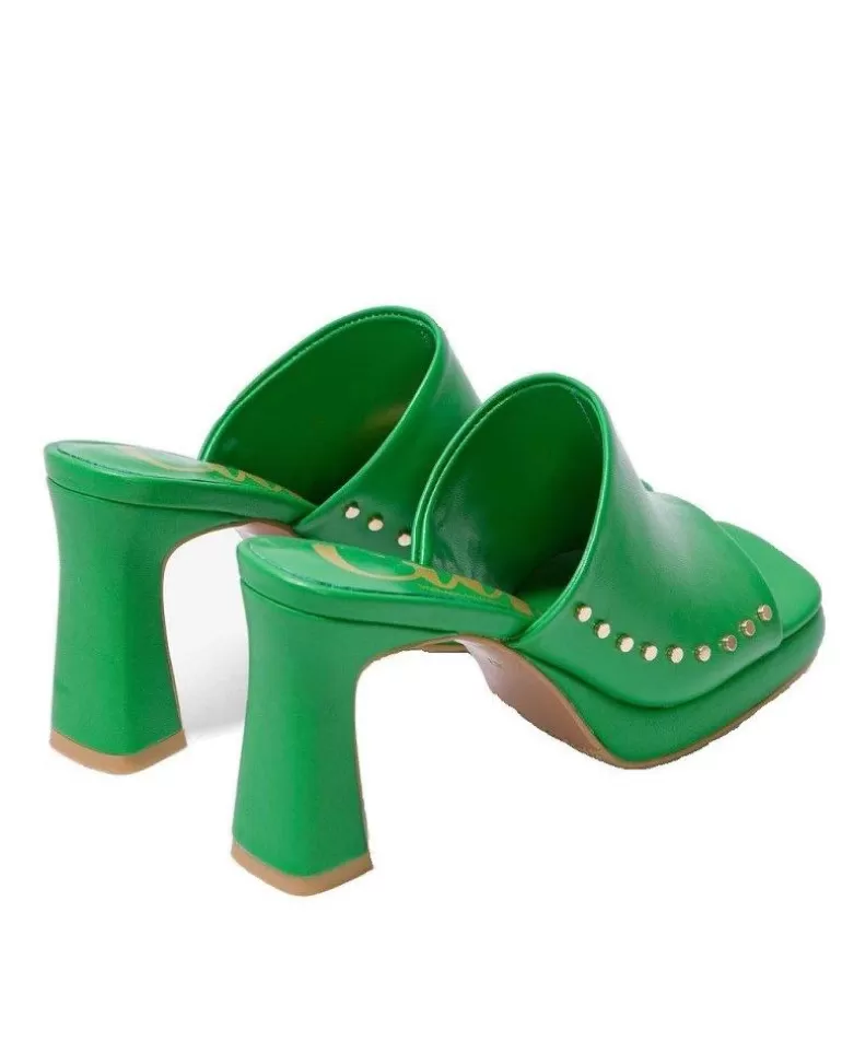CUPLE Zapatos De Tacón De Mujer Zueco Tachas 107105-001 Verde Clearance