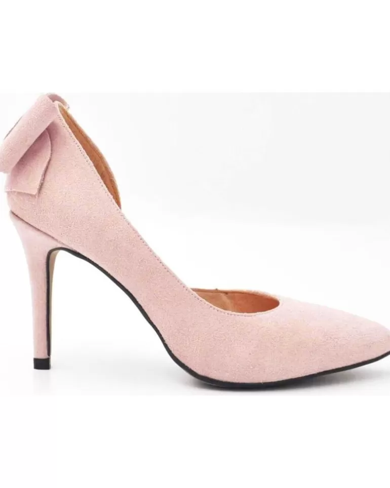 EVA MAÑAS Zapatos De Tacón Eva Manas De Mujer Salon De Piel Abierto Lateral Lazo Trasero 1502 Rosa Best