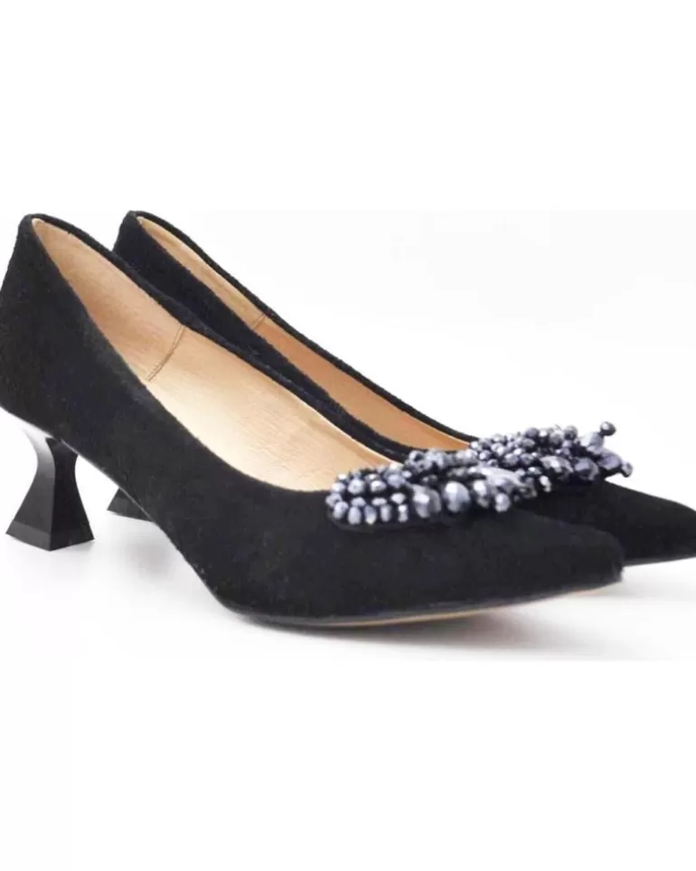 EVA MAÑAS Zapatos De Tacón Eva Manas De Mujer Salon De Piel Fiesta Con Adorno 1503 Negro Clearance