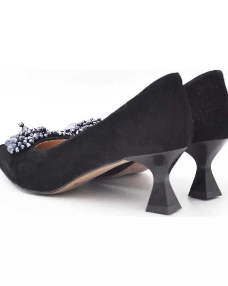 EVA MAÑAS Zapatos De Tacón Eva Manas De Mujer Salon De Piel Fiesta Con Adorno 1503 Negro Clearance