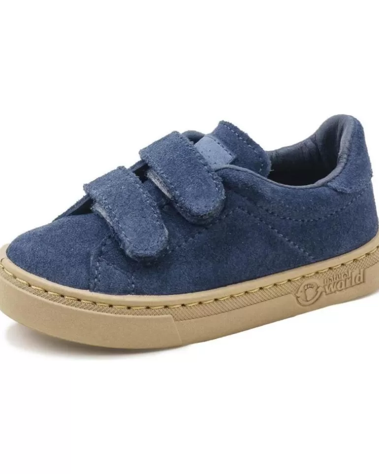 NATURAL WORLD Zapatos De Niño Zapato Infantil 6952 N Teo En Serraje Y Doble Tira Adherente Azul Clearance