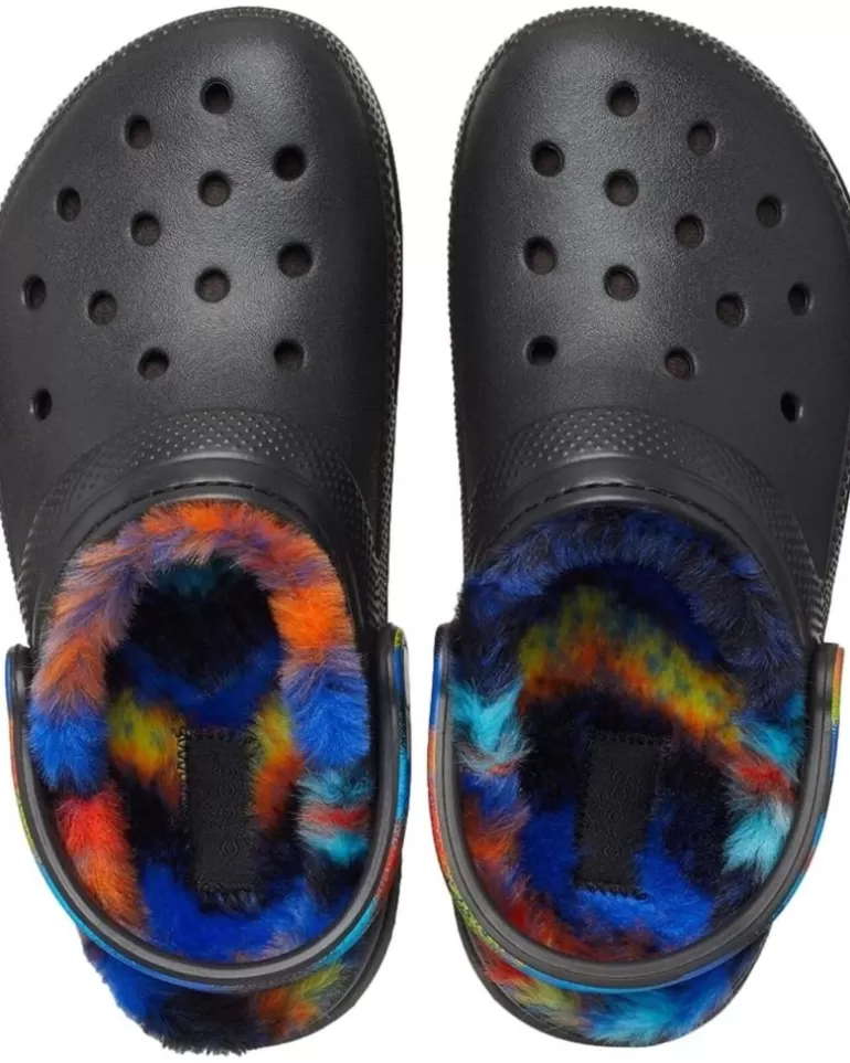 CROCS Zuecos De Mujer Y Hombre Zapatillas Classic Lined Spray Dye Noir-Multi-Rayures Clearance